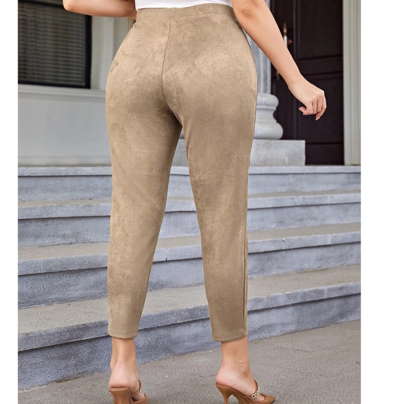 Plus Rust Brown Vegan Suede High Waisted Fitted Skinny Pants - Picture 4 of 13